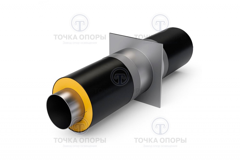 Неподвижная опора трубопроводов в ППУ изоляции с полиэтиленовой (ПЭ) оболочкой с металлической заглушкой изоляции