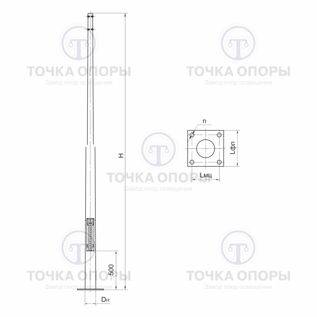 Чертеж фланцевой несиловой круглоконической опоры освещения.jpg Чертеж фланцевой несиловой круглоконической опоры освещения.jpg